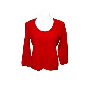 InCashmere red scoop neck 3/4 sleeve cashmere sweater size L